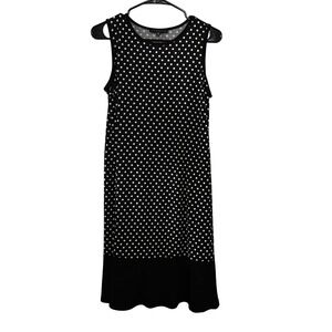 Tiana B. Women's Sleeveless Midi Dress Medium Black‎ White Polka Dot
